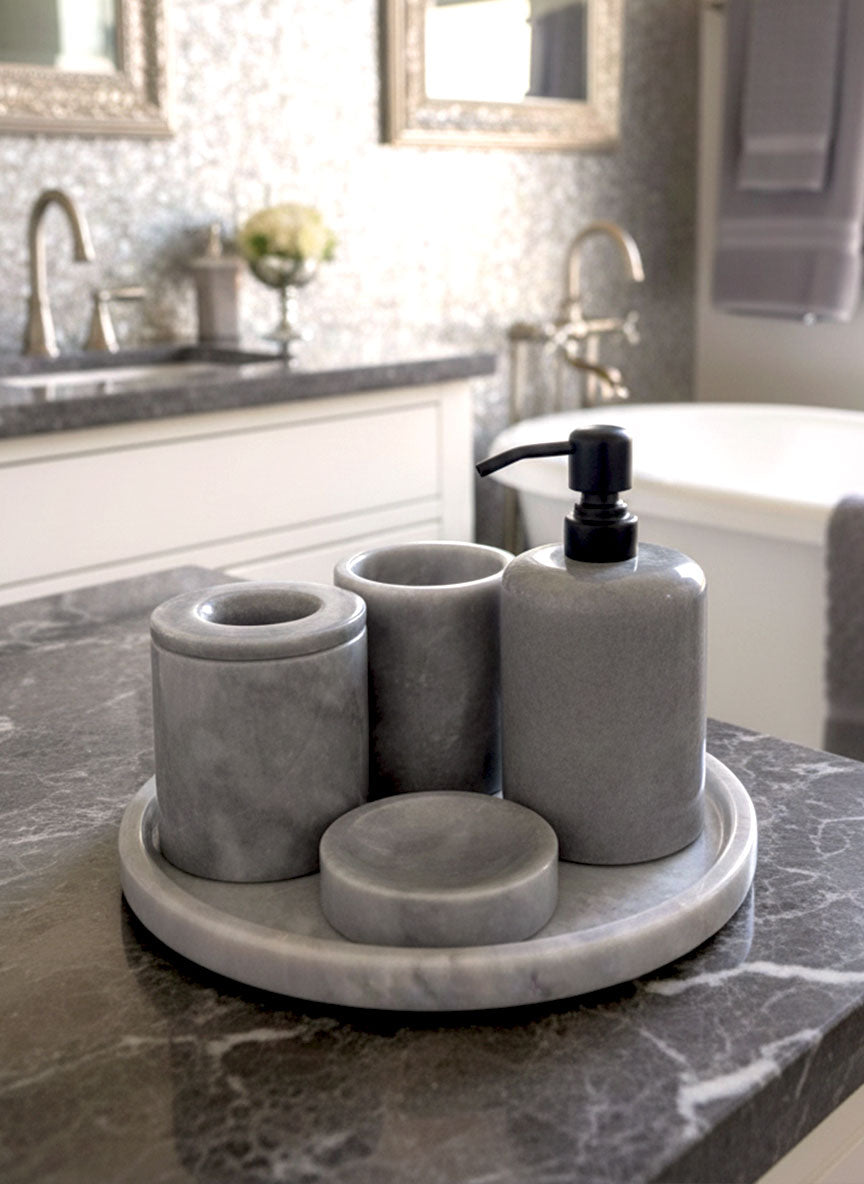 Afyon Grey Marble Bathroom Set