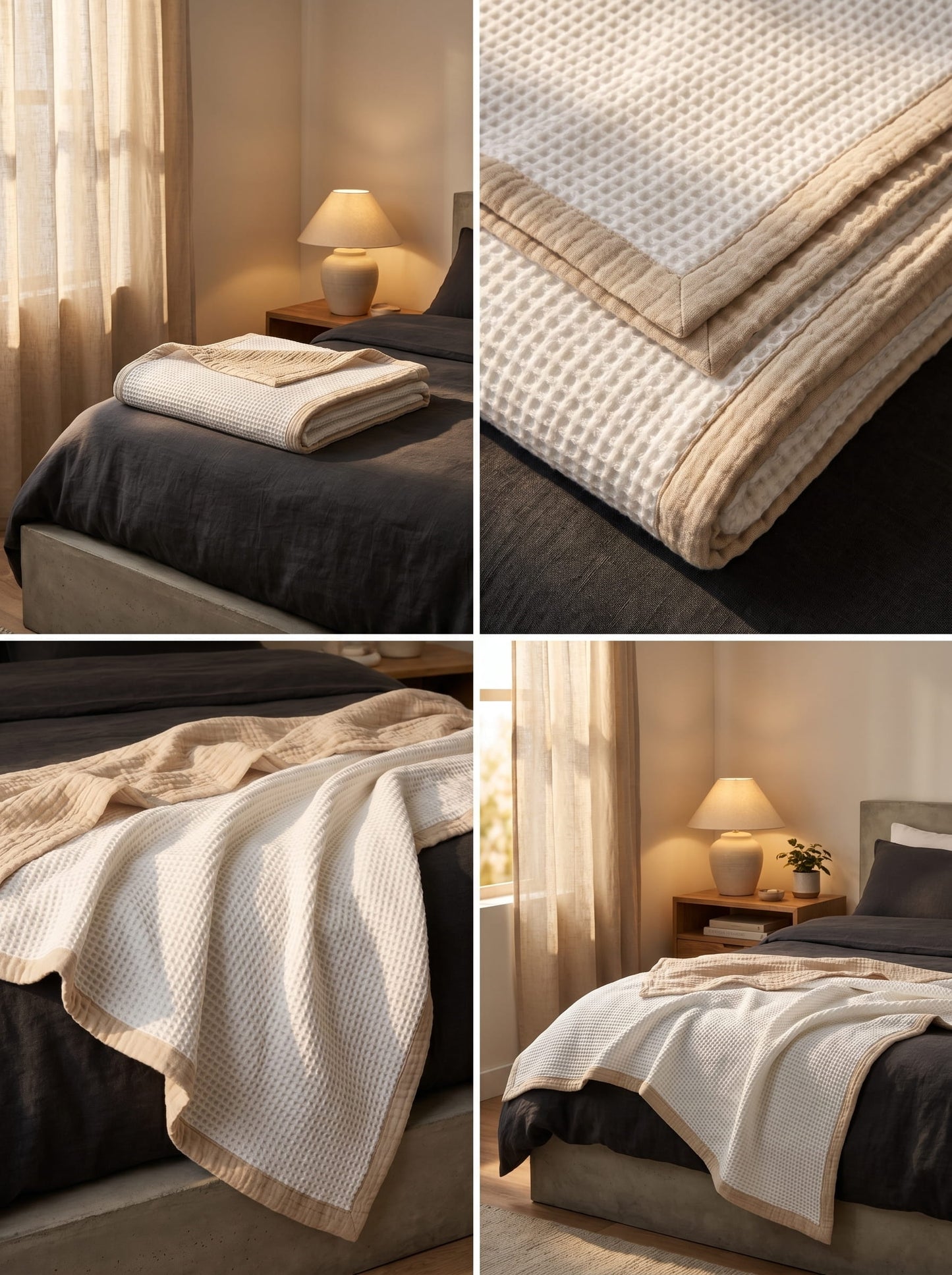 8-Layer Waffle & Muslin Blanket – Reversible Luxury Organic Cotton Bedspread & Throw