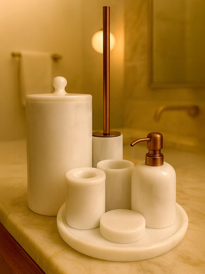 Afyon Pearl Marble Bathroom Set