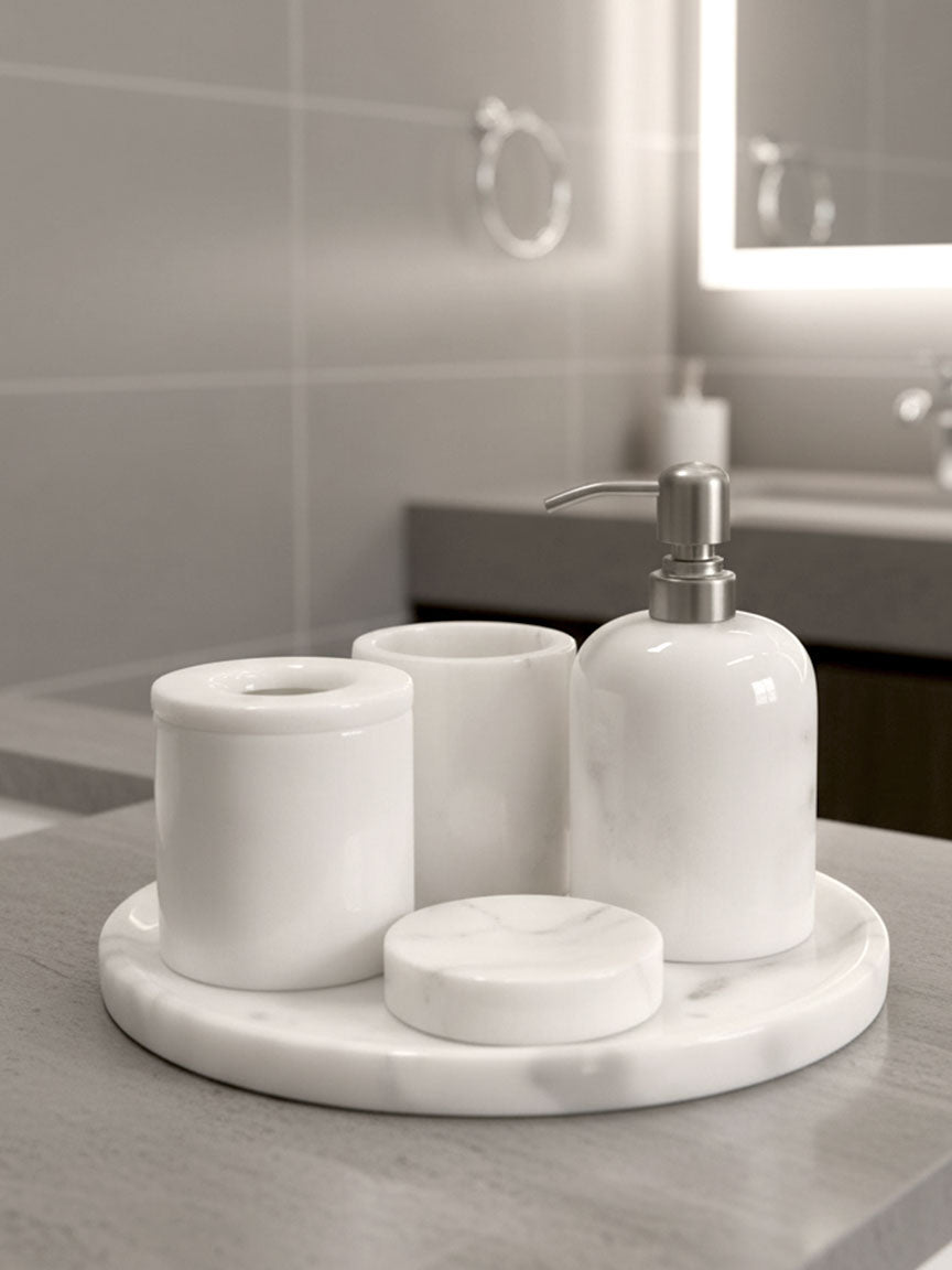 Afyon Pearl Marble Bathroom Set