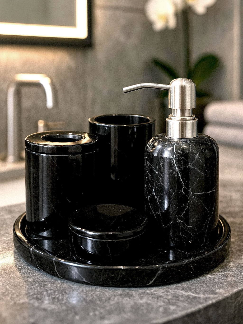 Toros Black Marble Bathroom Set