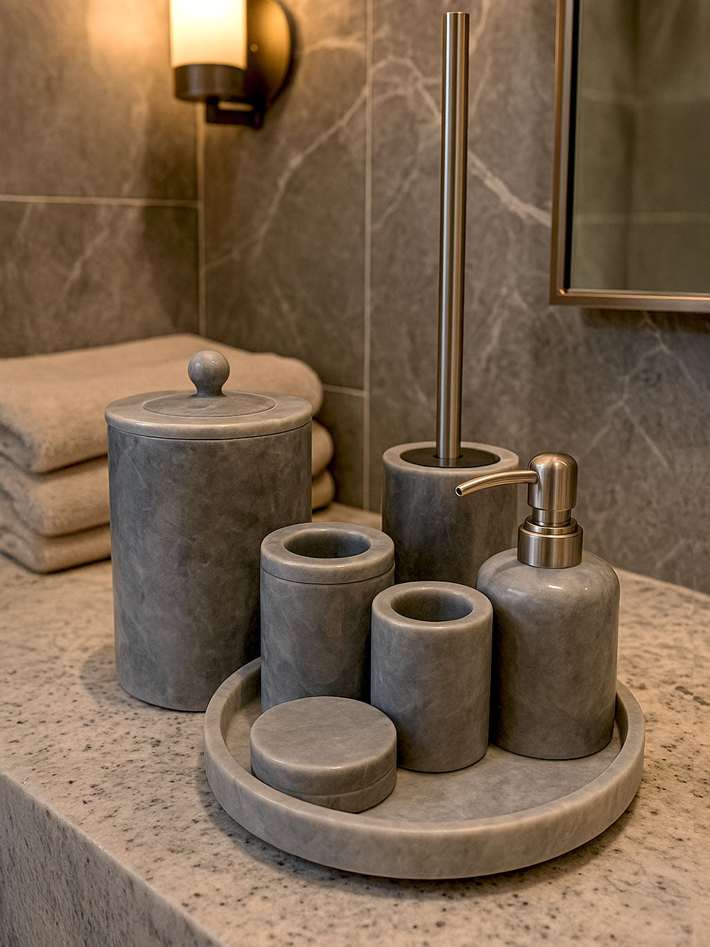 Afyon Grey Marble Bathroom Set