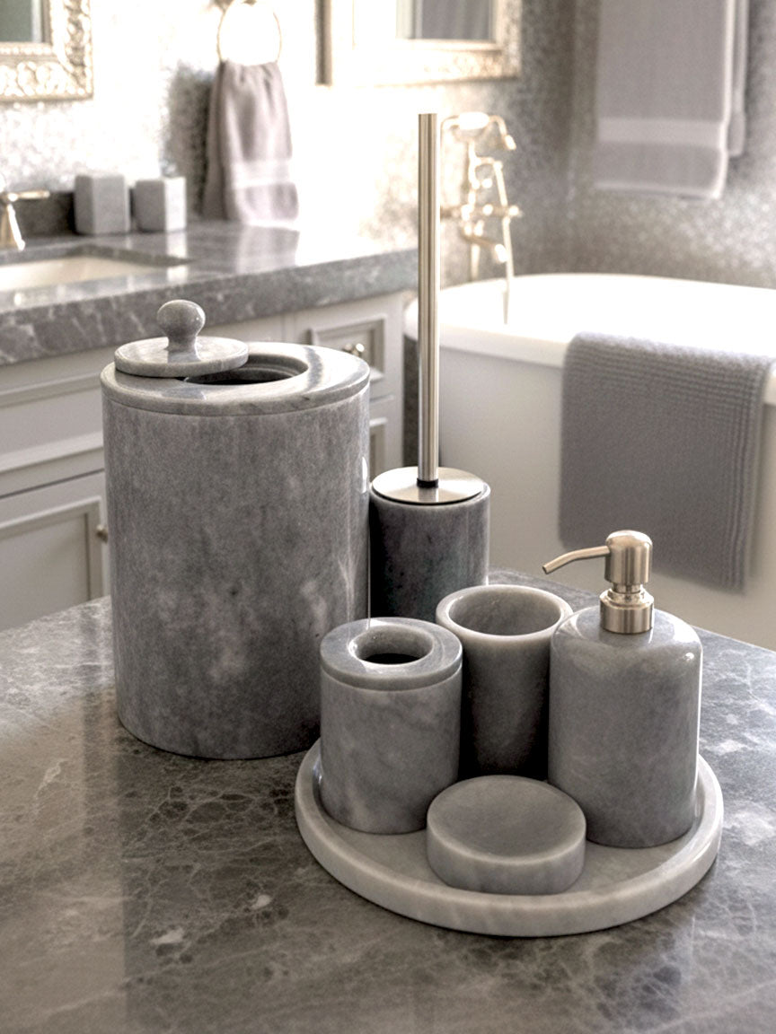 Afyon Grey Marble Bathroom Set