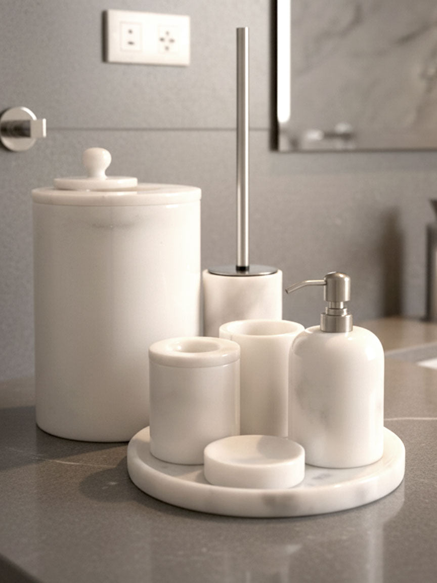 Afyon Pearl Marble Bathroom Set