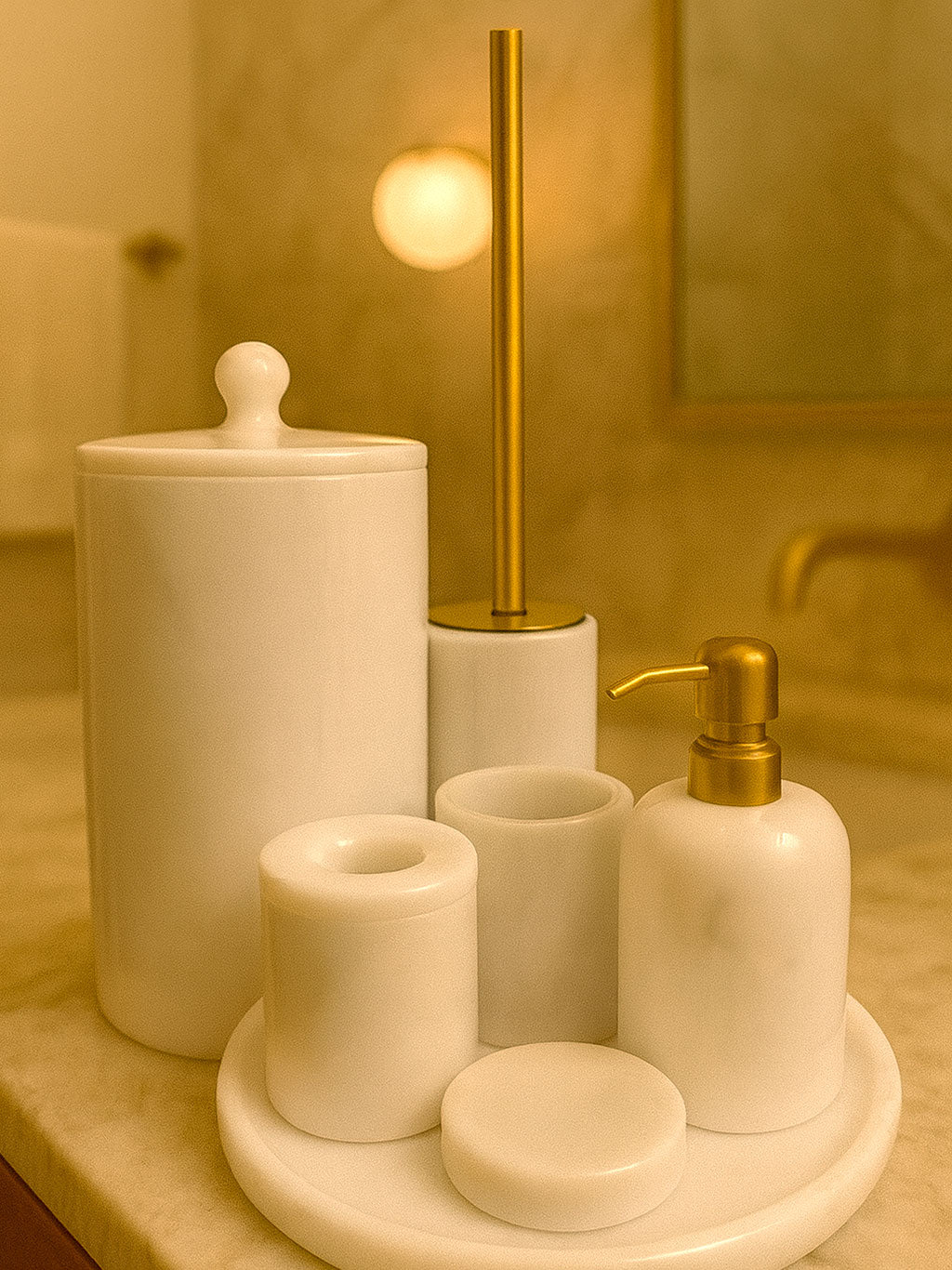 Afyon Pearl Marble Bathroom Set
