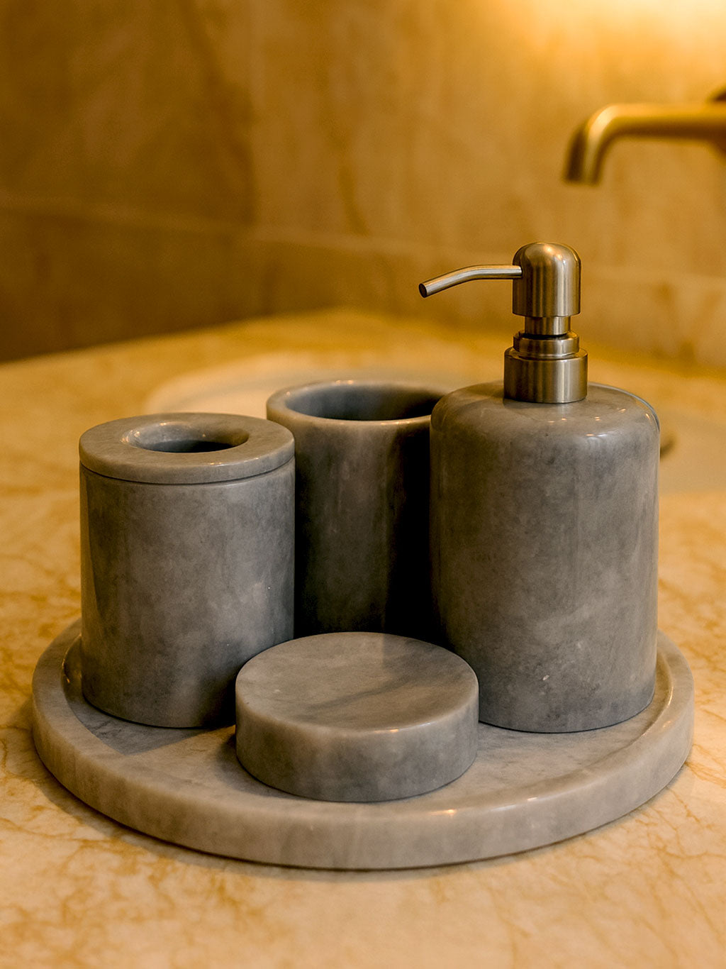 Afyon Grey Marble Bathroom Set