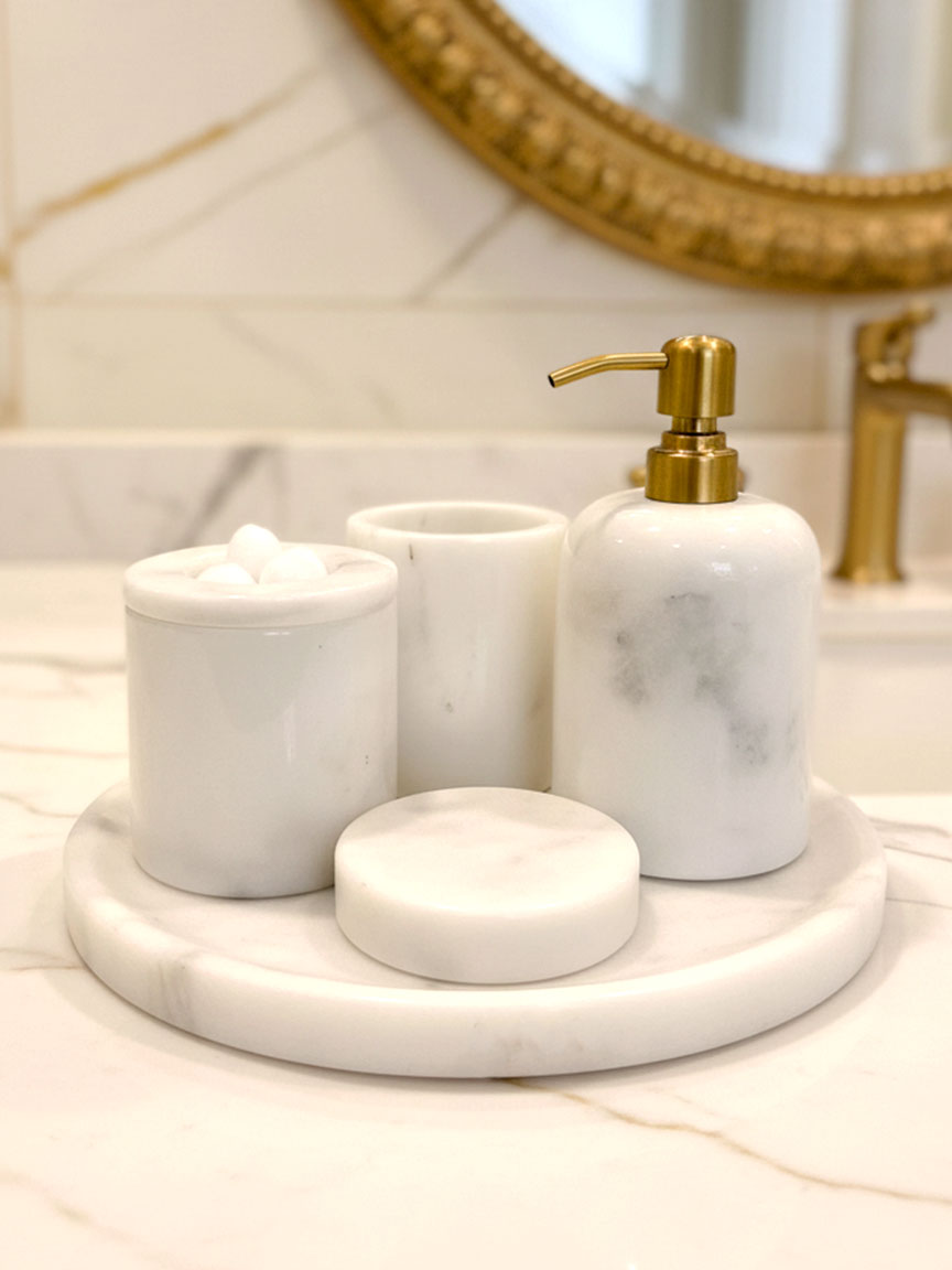 Afyon Pearl Marble Bathroom Set