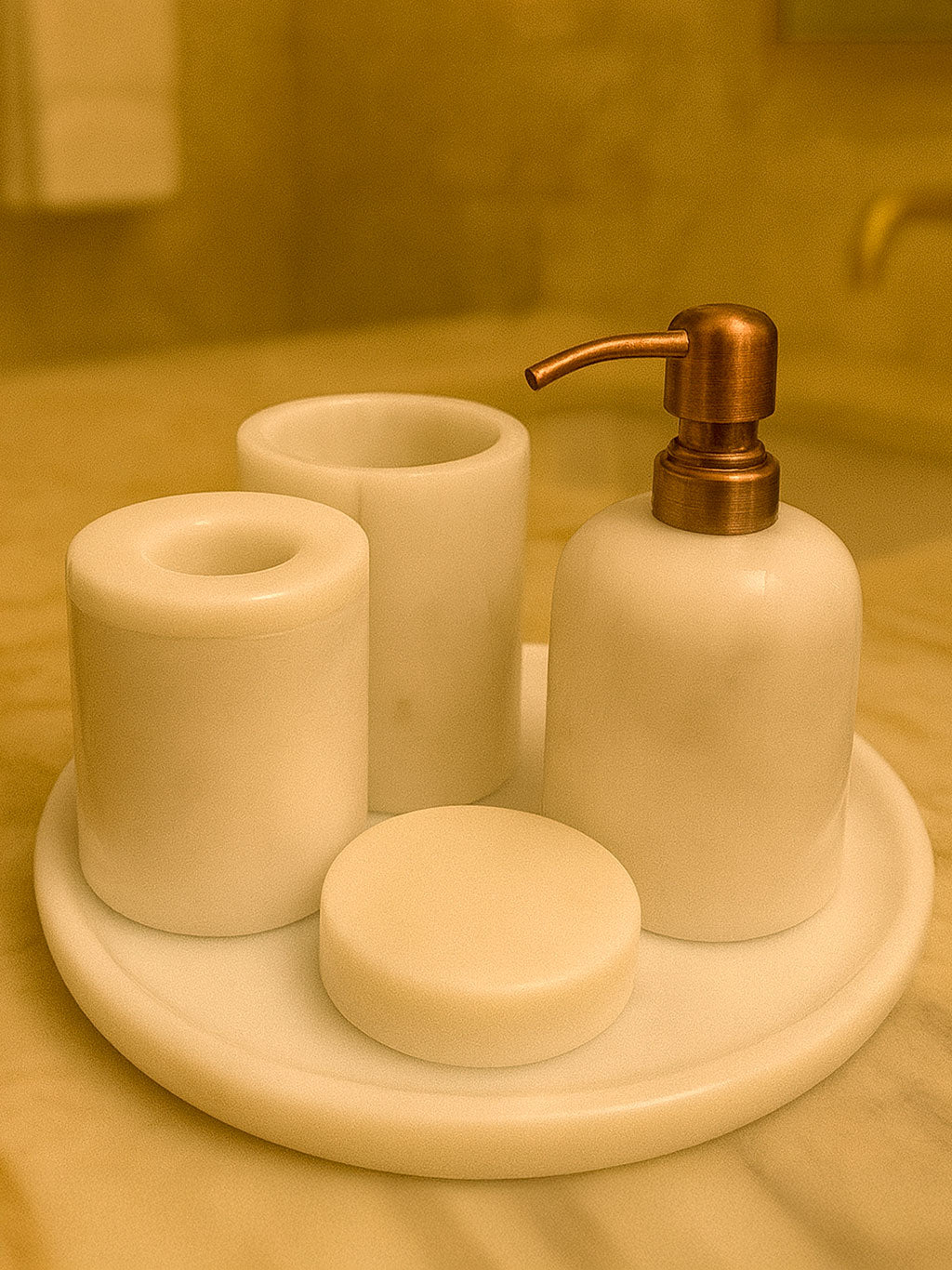Afyon Pearl Marble Bathroom Set