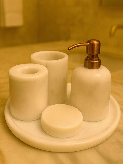 Afyon Pearl Marble Bathroom Set