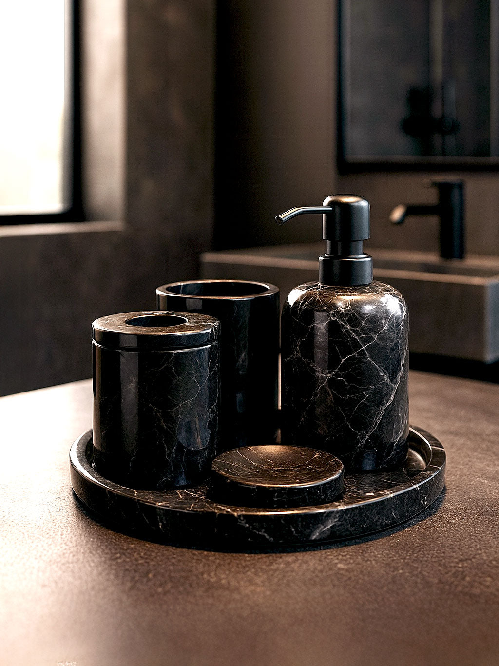 Toros Black Marble Bathroom Set