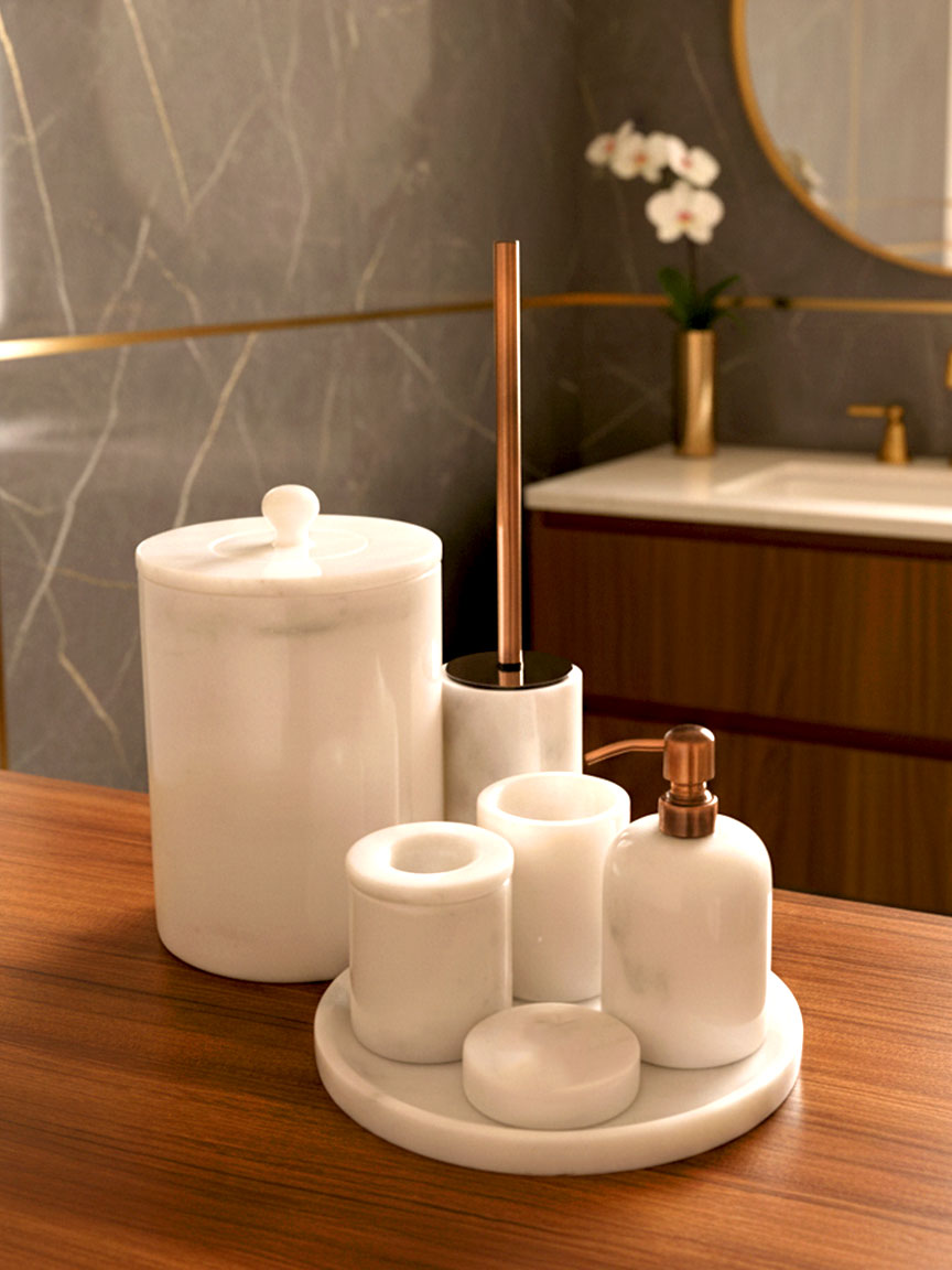 Afyon Pearl Marble Bathroom Set