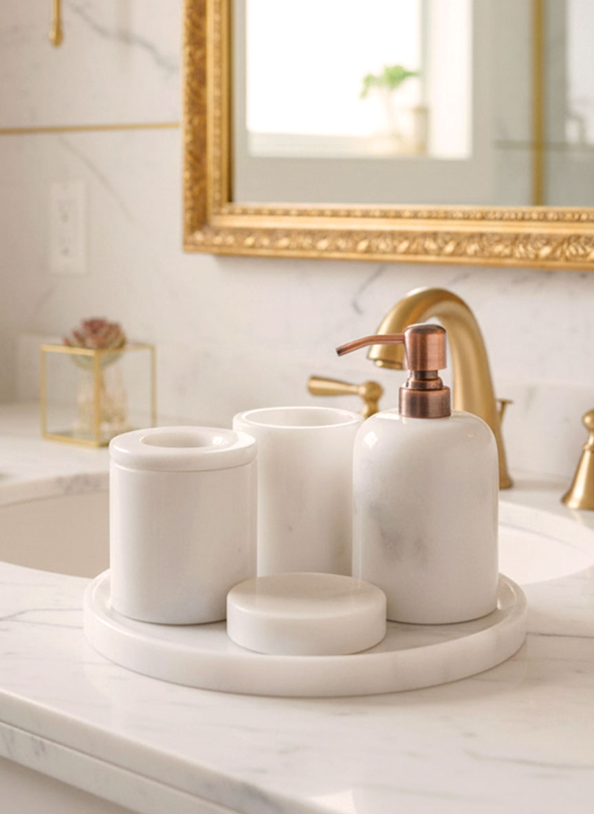 Afyon Pearl Marble Bathroom Set