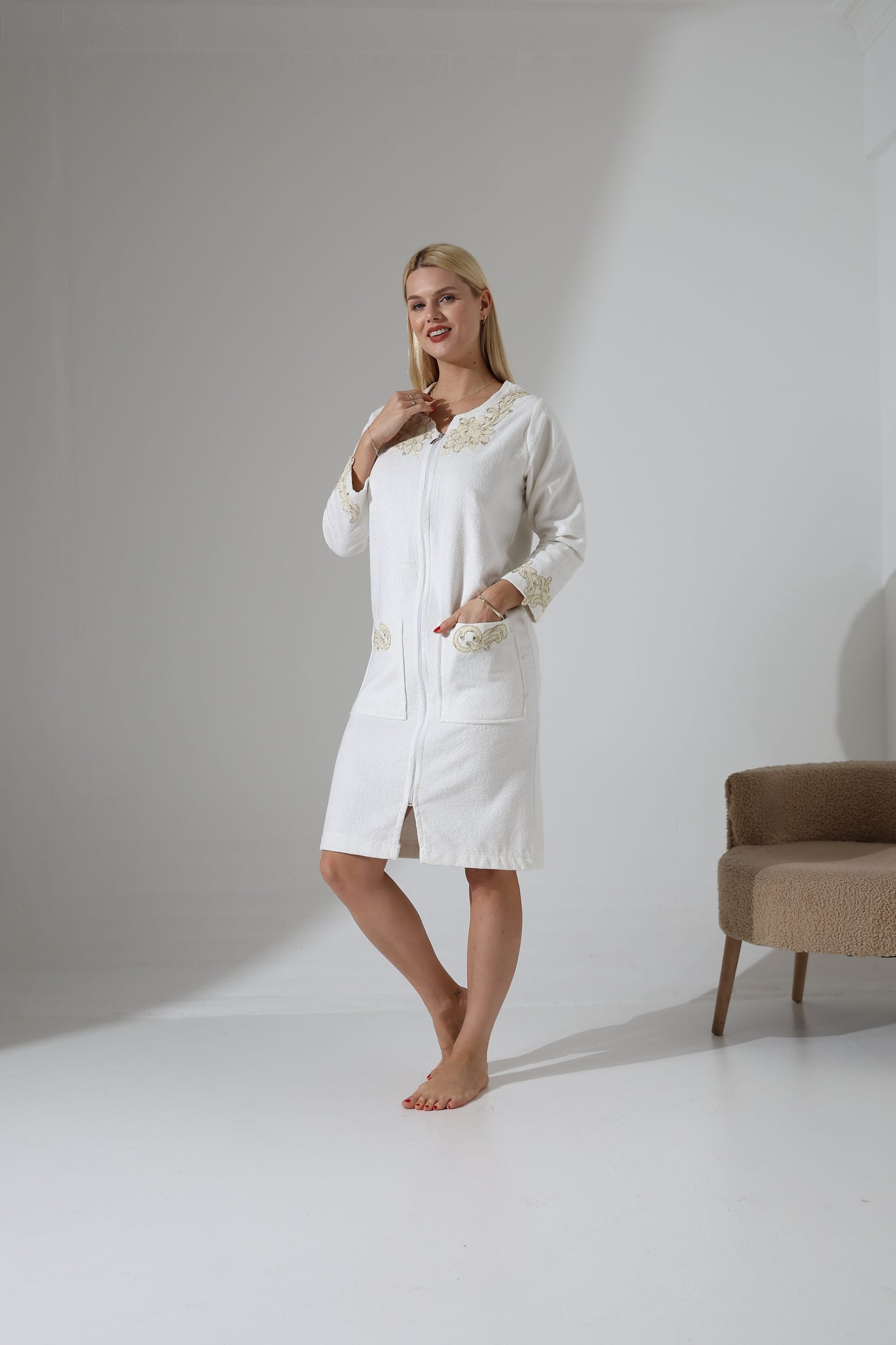 Nilay Ivory Zipper Towel Dress | Luxury Spa Wrap