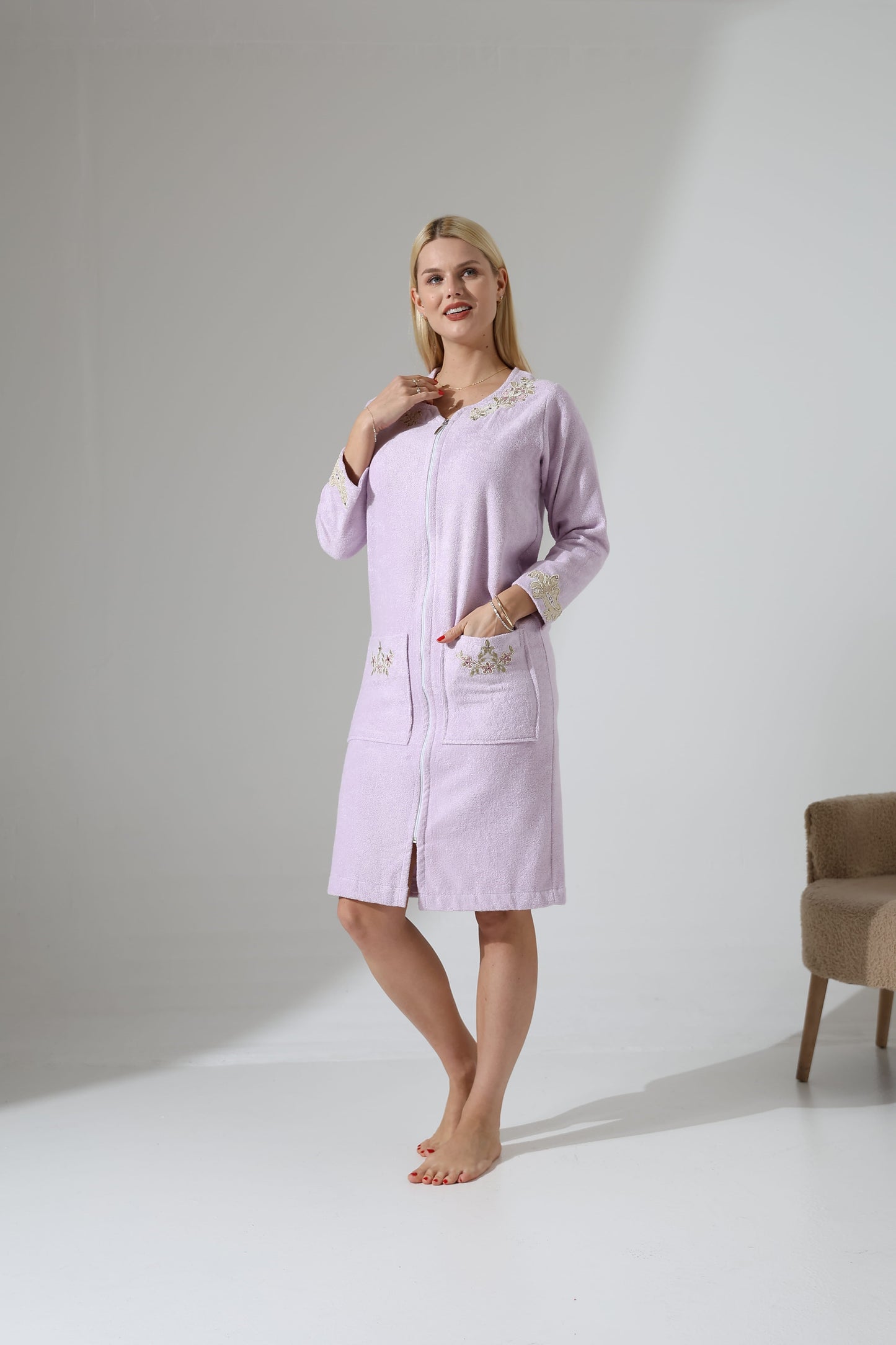 Gelin Lilac Zipper Towel Dress | Luxury Spa Wrap