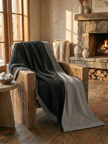 8-Layer Waffle & Muslin Blanket – Reversible Luxury Organic Cotton Bedspread & Throw
