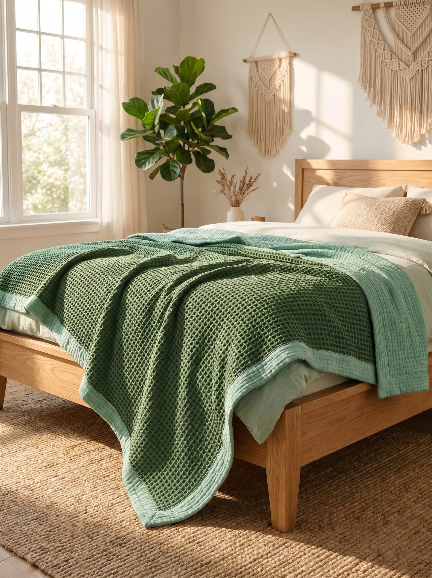 8-Layer Waffle & Muslin Blanket – Reversible Luxury Organic Cotton Bedspread & Throw