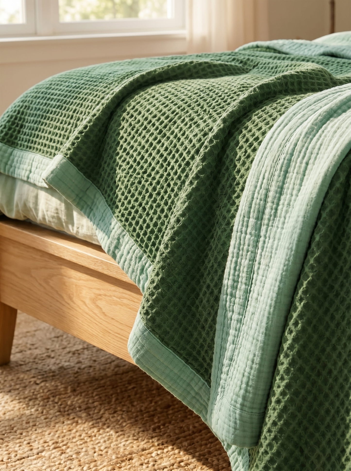 8-Layer Waffle & Muslin Blanket – Reversible Luxury Organic Cotton Bedspread & Throw