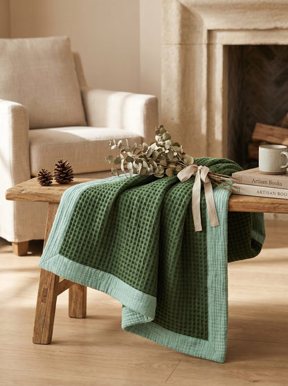 8-Layer Waffle & Muslin Blanket – Reversible Luxury Organic Cotton Bedspread & Throw