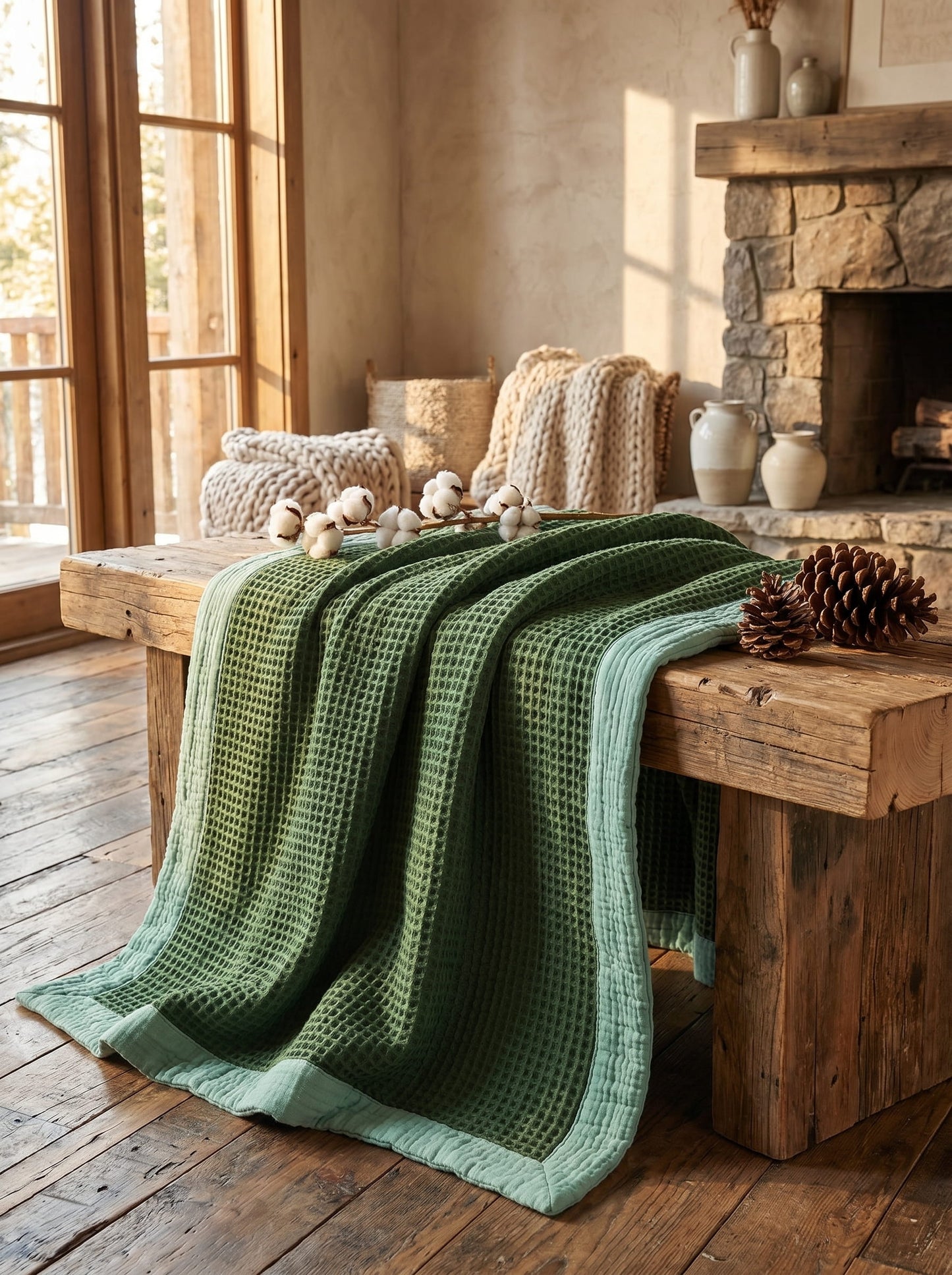 8-Layer Waffle & Muslin Blanket – Reversible Luxury Organic Cotton Bedspread & Throw