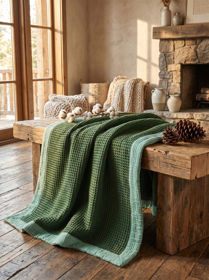 8-Layer Waffle & Muslin Blanket – Reversible Luxury Organic Cotton Bedspread & Throw