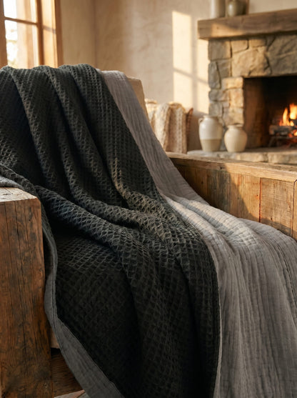 8-Layer Waffle & Muslin Blanket – Reversible Luxury Organic Cotton Bedspread & Throw