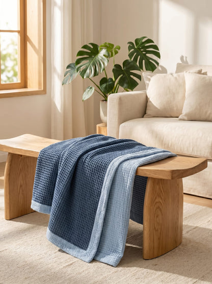 8-Layer Waffle & Muslin Blanket – Reversible Luxury Organic Cotton Bedspread & Throw