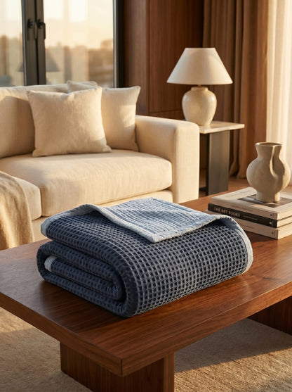 8-Layer Waffle & Muslin Blanket – Reversible Luxury Organic Cotton Bedspread & Throw