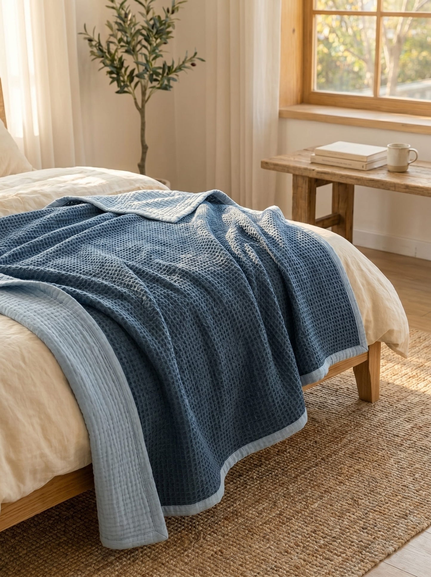 8-Layer Waffle & Muslin Blanket – Reversible Luxury Organic Cotton Bedspread & Throw
