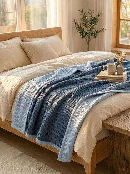 8-Layer Waffle & Muslin Blanket – Reversible Luxury Organic Cotton Bedspread & Throw