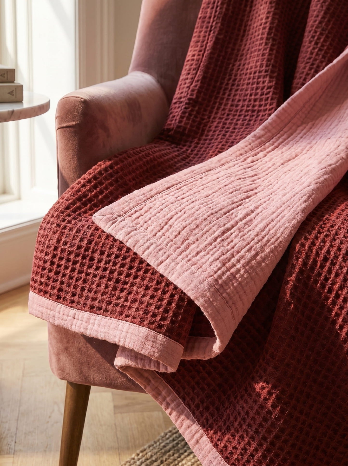 8-Layer Waffle & Muslin Blanket – Reversible Luxury Organic Cotton Bedspread & Throw