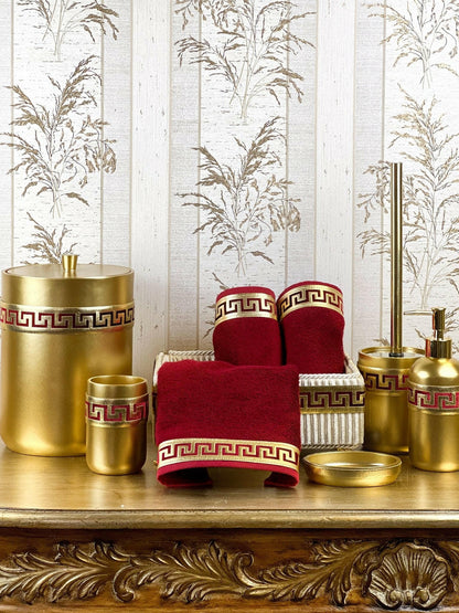 Anka Burgundy Red & Gold Bathroom Set