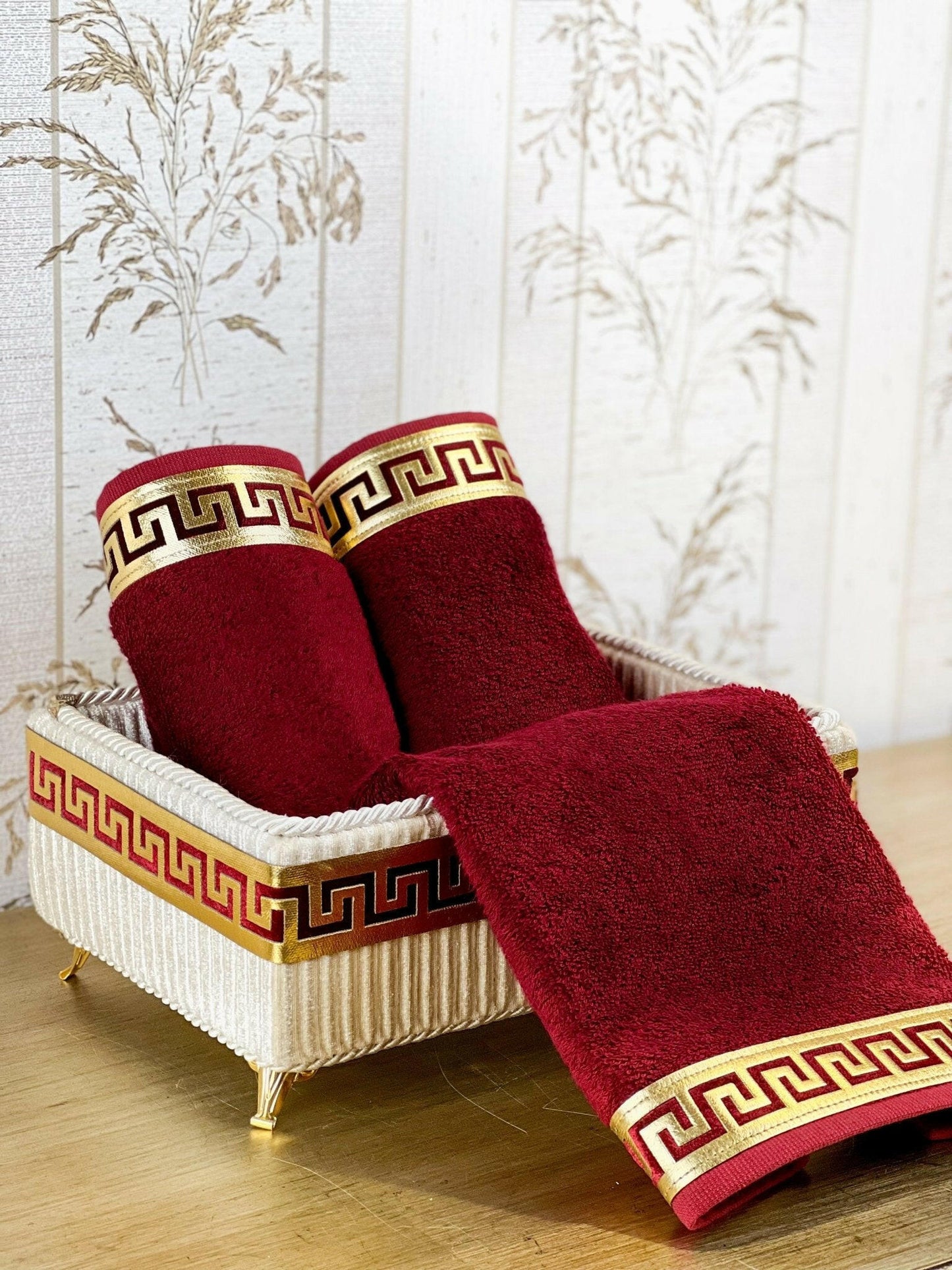 Anka Burgundy Red & Gold Bathroom Set