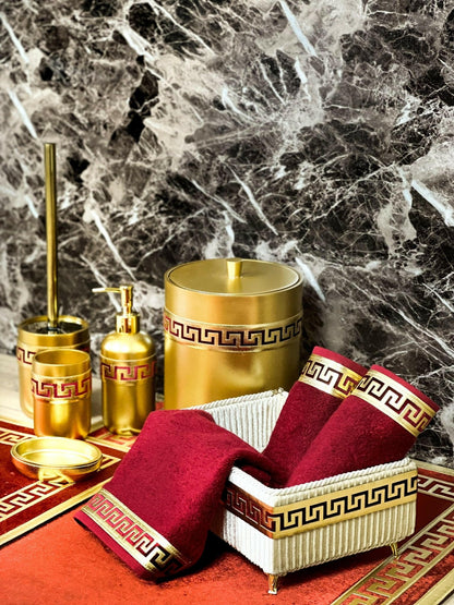 Anka Burgundy Red & Gold Bathroom Set