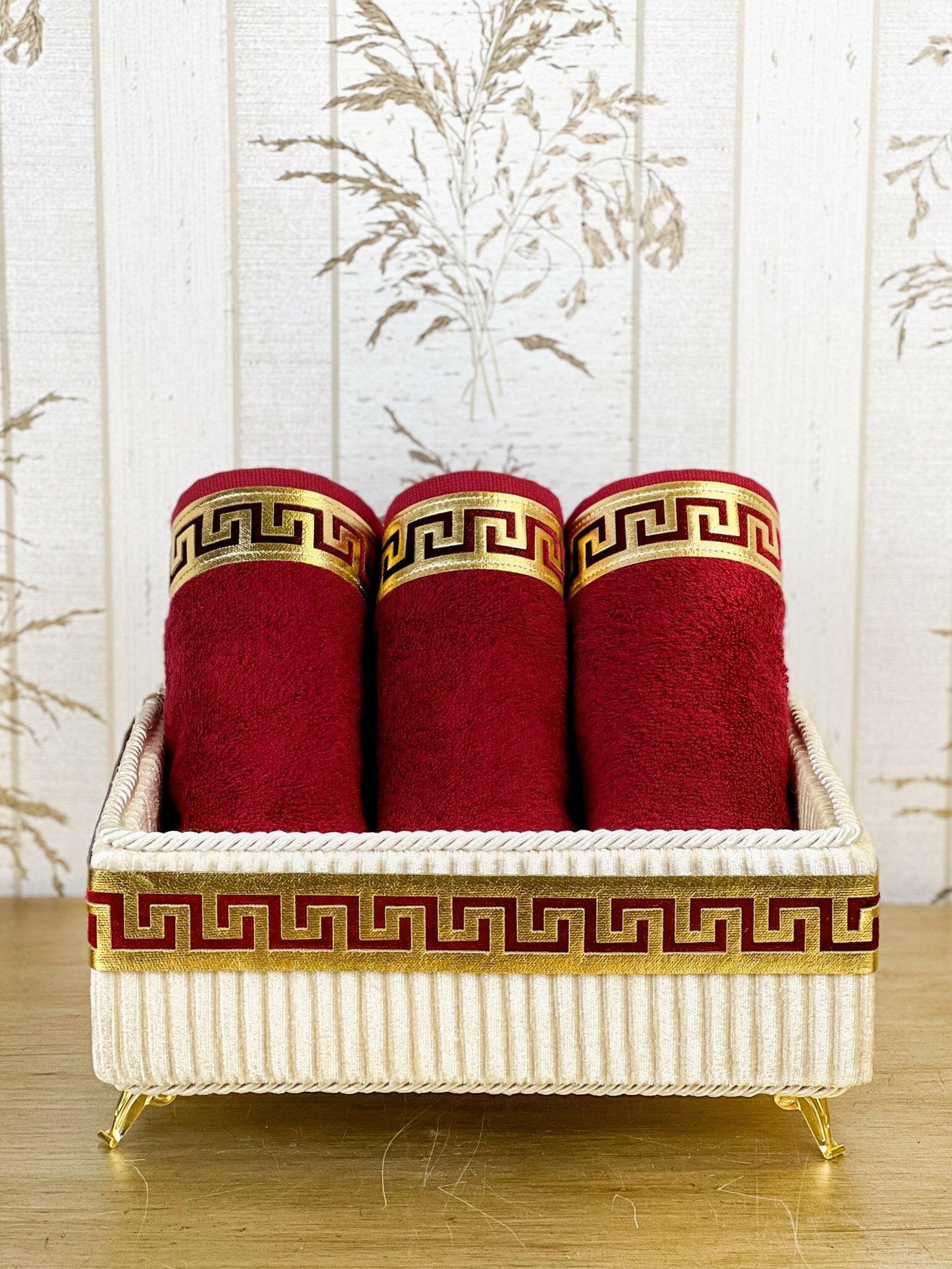 Anka Burgundy Red & Gold Bathroom Set
