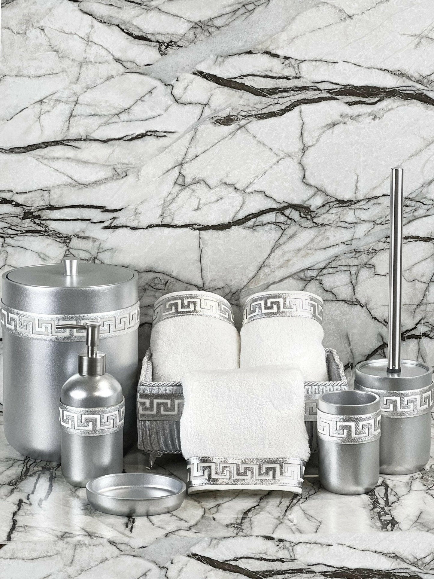 Anka Grey & Silver Bathroom Set