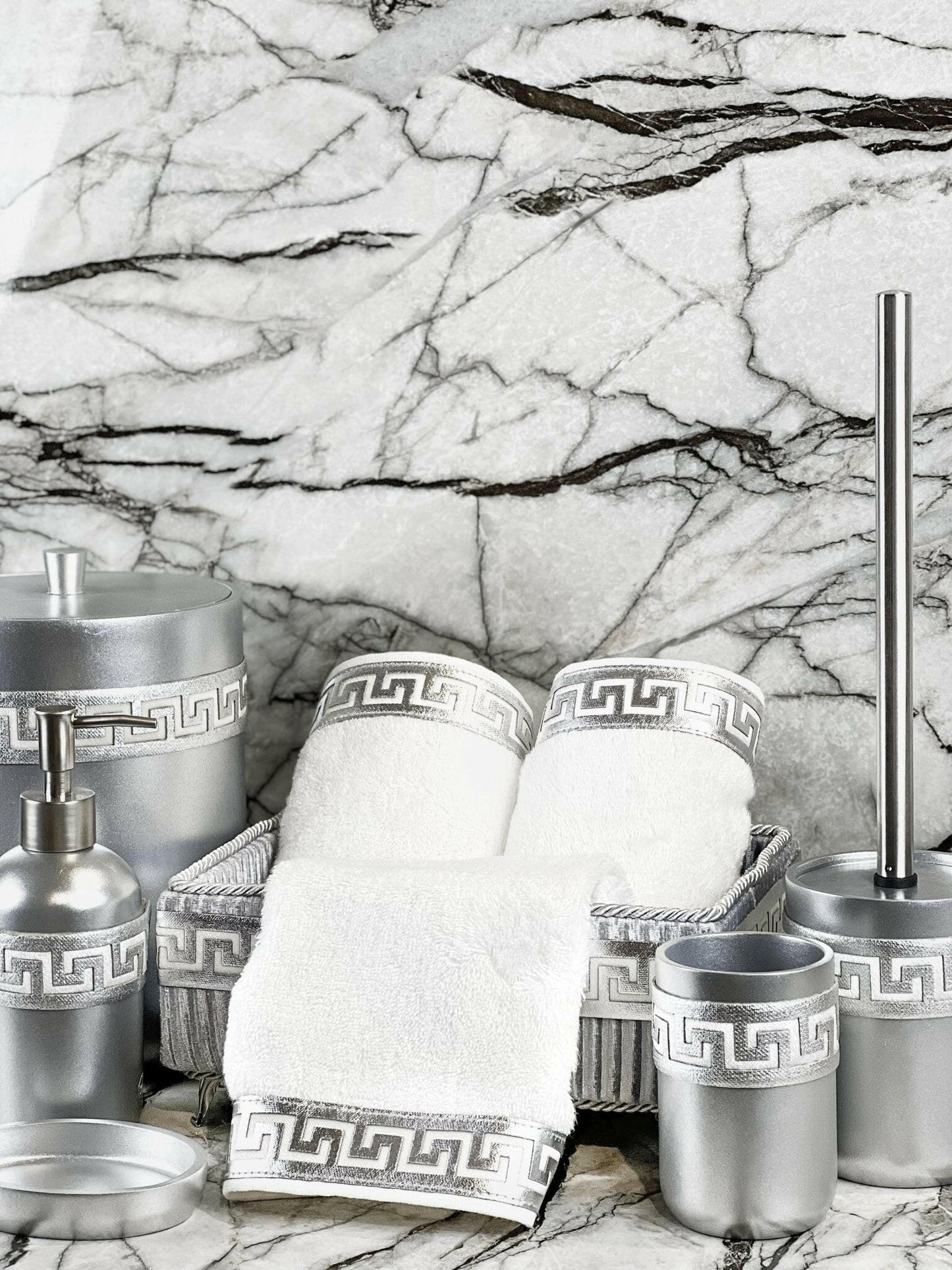 Anka Grey & Silver Bathroom Set