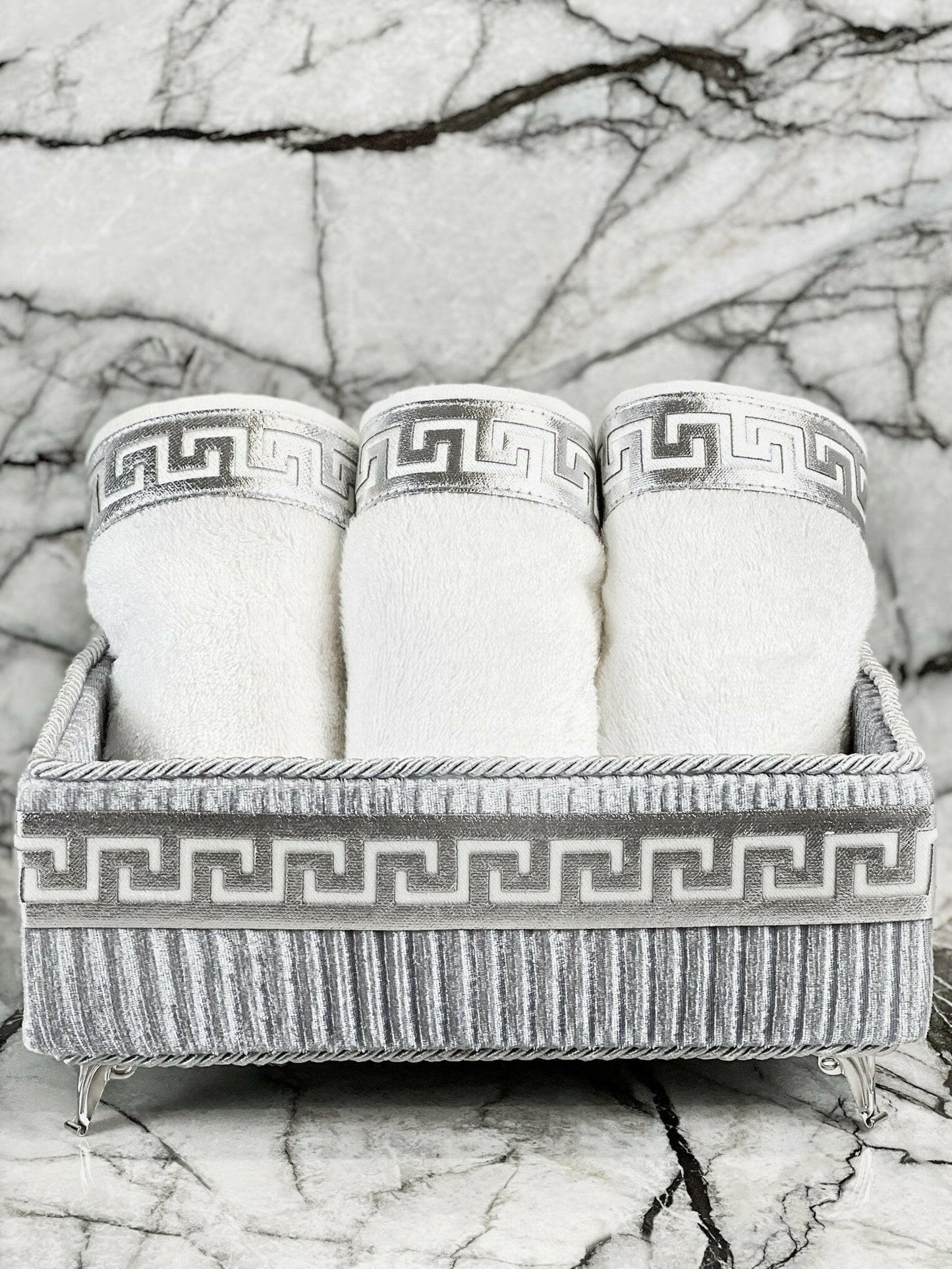 Anka Grey & Silver Towel Box Set