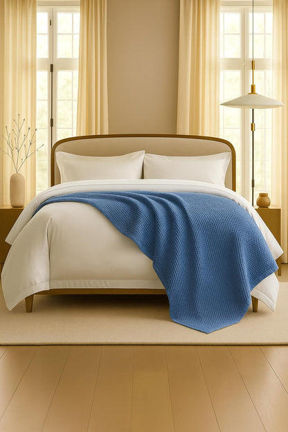 Royal Waffle Blanket – Deep Blue