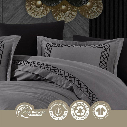 Esma Grey - Embroidered Luxury Duvet Cover Set
