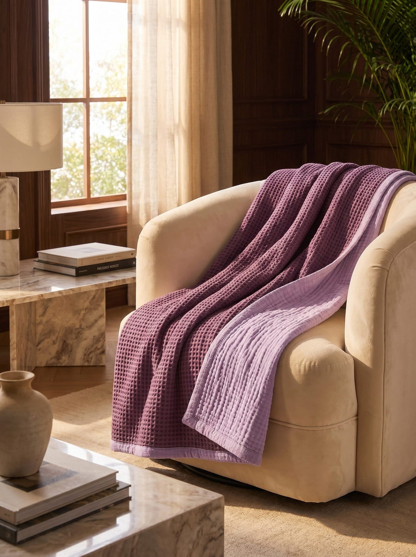 8-Layer Waffle & Muslin Blanket – Reversible Luxury Organic Cotton Bedspread & Throw