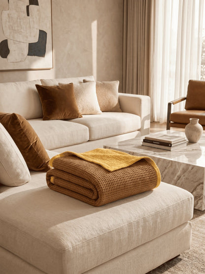 8-Layer Waffle & Muslin Blanket – Reversible Luxury Organic Cotton Bedspread & Throw
