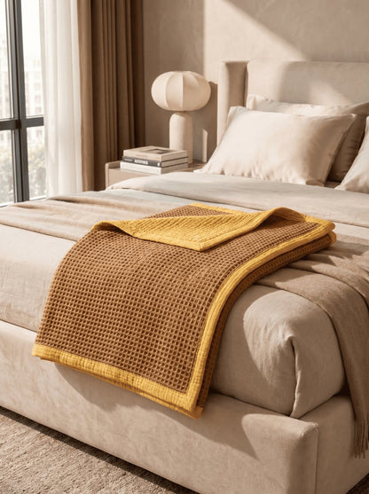 8-Layer Waffle & Muslin Blanket – Reversible Luxury Organic Cotton Bedspread & Throw