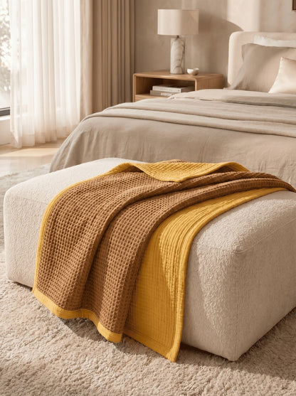 8-Layer Waffle & Muslin Blanket – Reversible Luxury Organic Cotton Bedspread & Throw