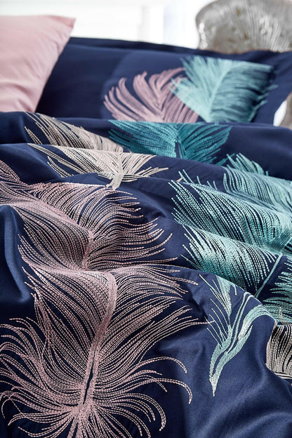 Yaprak Blue - Embroidered Luxury Duvet Cover Set