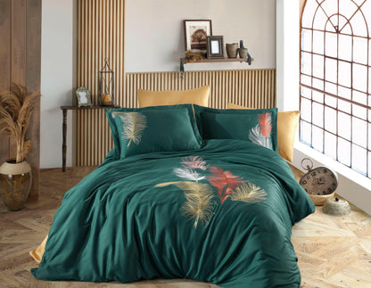 Yaprak Green - Embroidered Luxury Duvet Cover Set